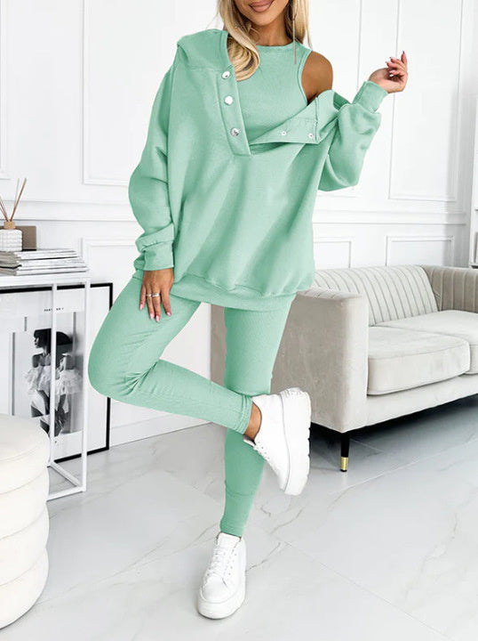✨ Women’s 3-Piece Lounge Tracksuit Set - Oversized Hoodie + Ribbed Top + Leggings - Various Colours Available