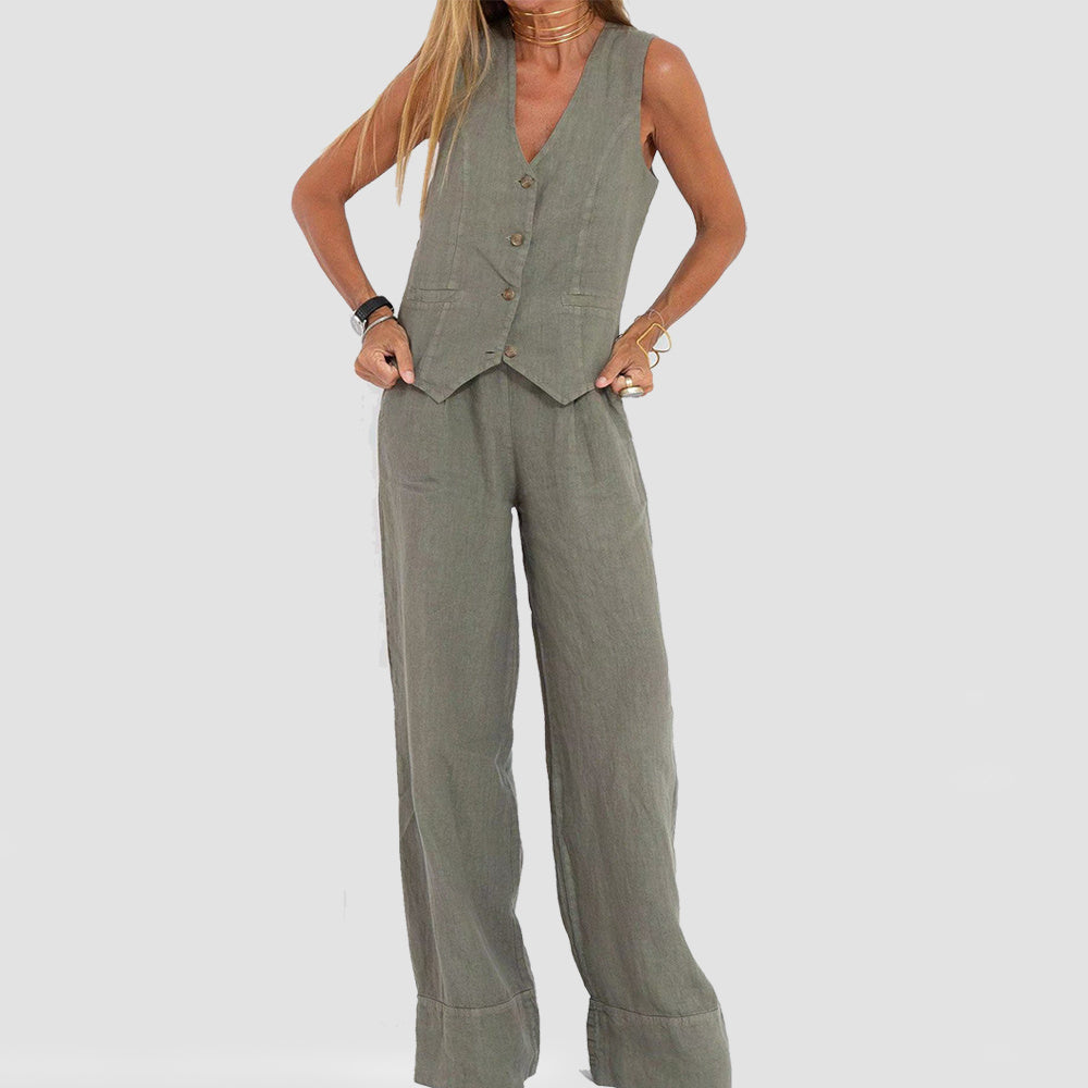 Women’s Wide-Leg Waistcoat Jumpsuit – Boho-Chic Style in Various Colours