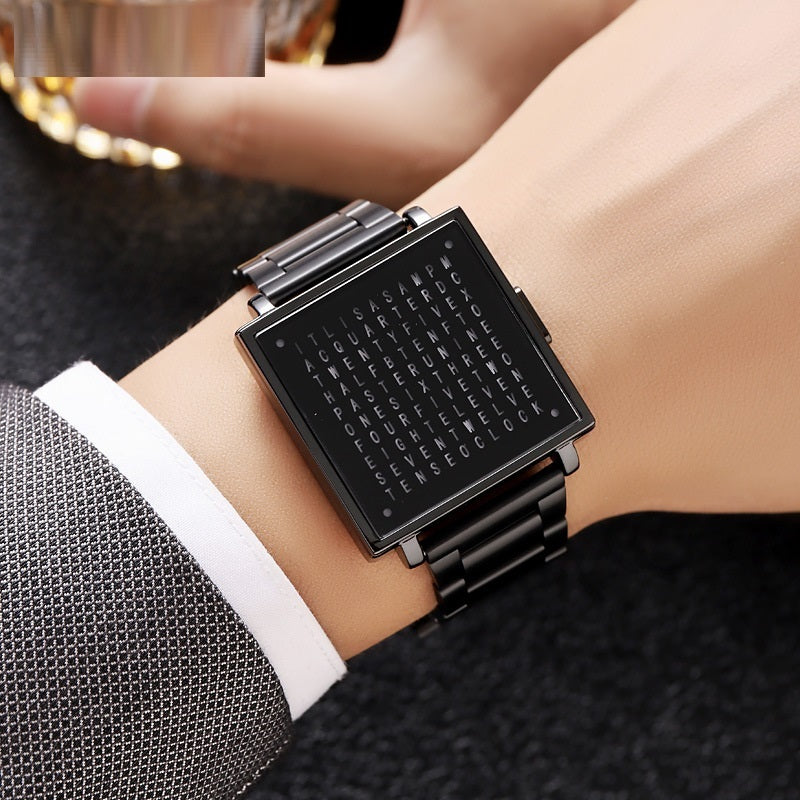Word Matrix LED Watch | Minimalist Retro Smart Timepiece | Unique Gift for Him or Her