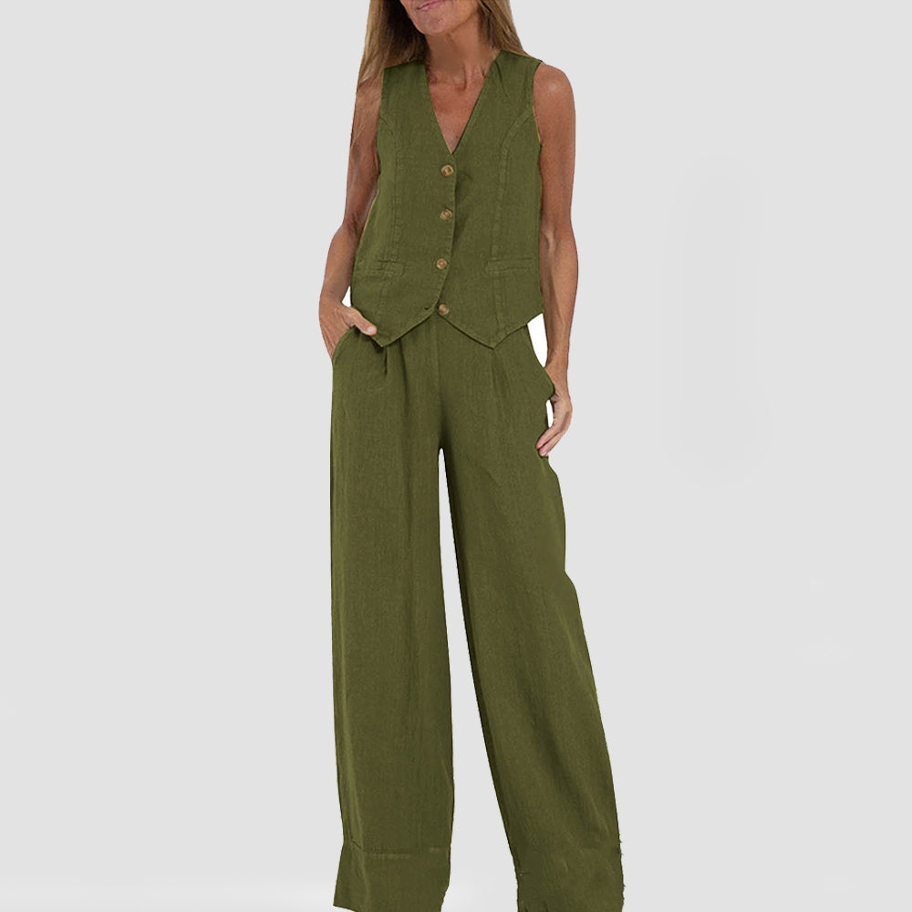 Women’s Wide-Leg Waistcoat Jumpsuit – Boho-Chic Style in Various Colours
