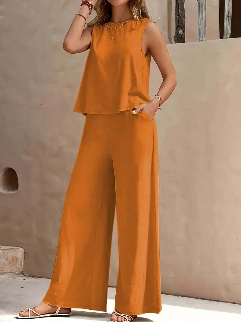 β¨ 2 Piece Wide-Leg Pants & Sleeveless Top Set β Casual Summer Co-ord Outfit β Various Colours π