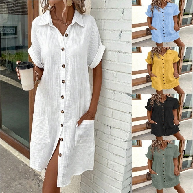 🌿 Casual Button-Up Shirt Dress – Available in Various Colours