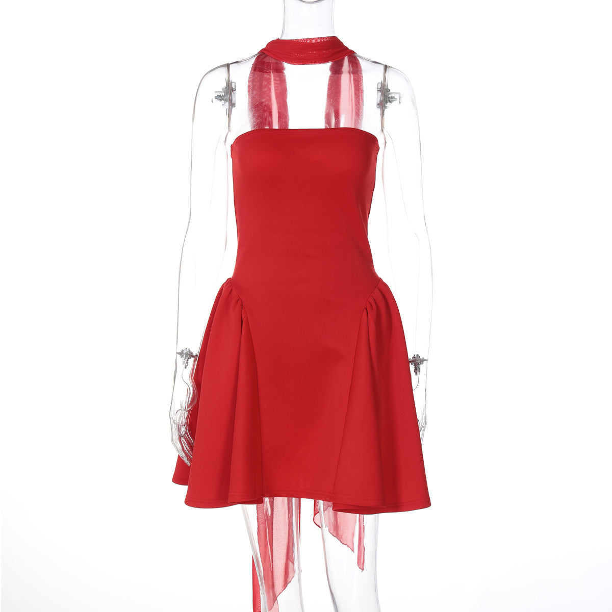 Chic Strapless Mini Dress with High Neck Bow Back – Party Dress in Various Colours