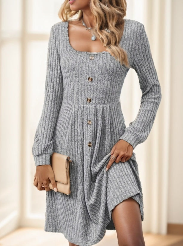 π€ Ribbed Knit Button-Front Dress β Cozy Elegance in Black and Grey