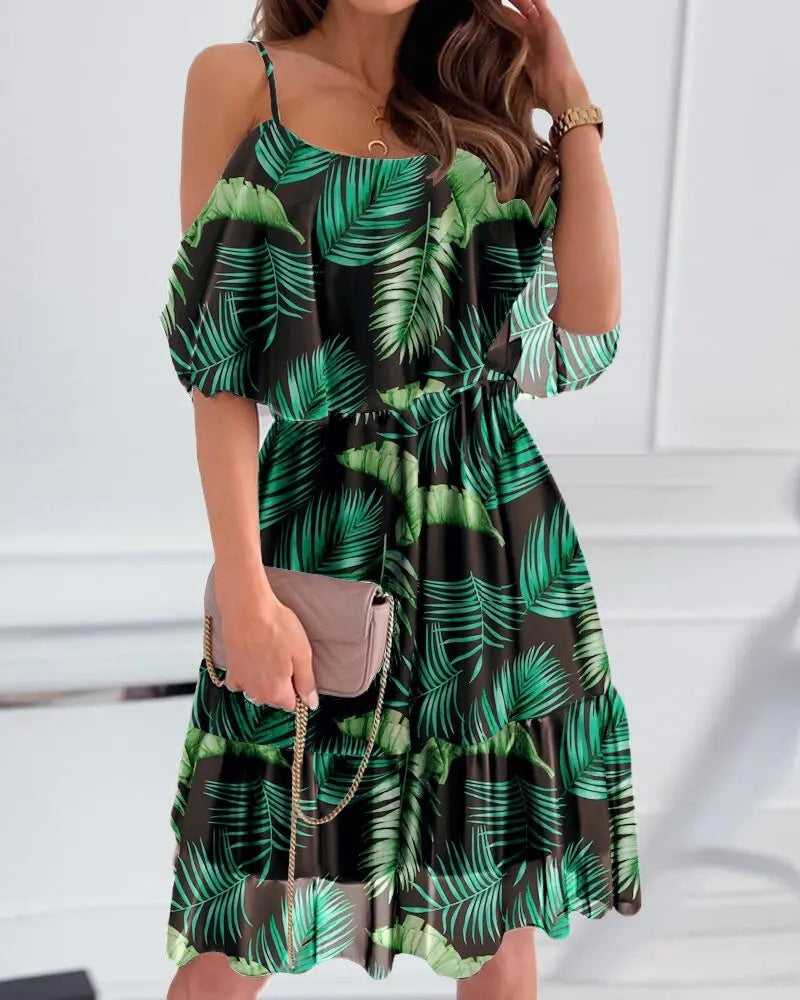 Off Shoulder Floral Summer Dress – Flowy Beach Holiday Dress – Various Colours