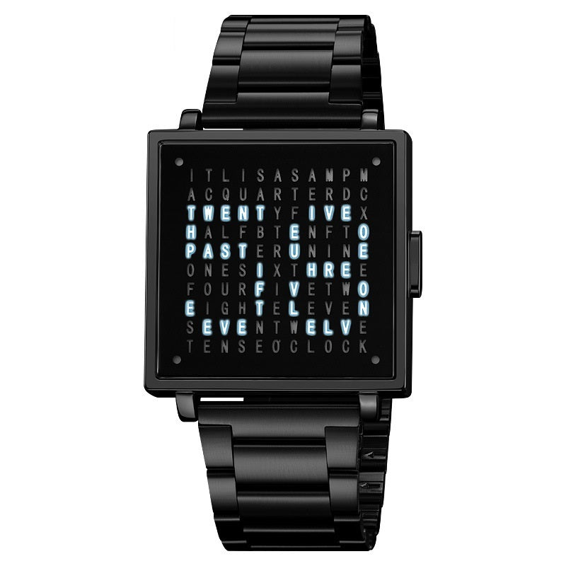Word Matrix LED Watch | Minimalist Retro Smart Timepiece | Unique Gift for Him or Her