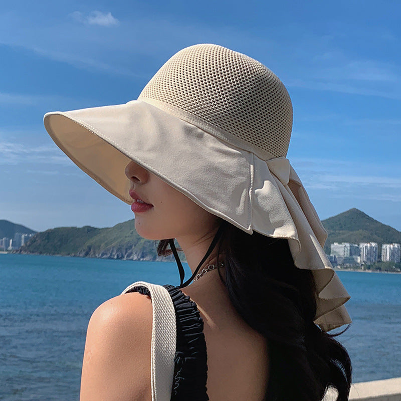 Women’s Wide Brim Mesh Sun Hat with Neck Flap – Foldable UV Protection Beach Hat – Breathable Summer Hat – Various Colours