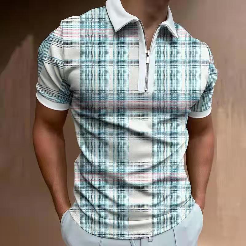 Men’s Bold Abstract Zip Collar Polo Shirt – Eye-Catching Summer Top in Various Designs