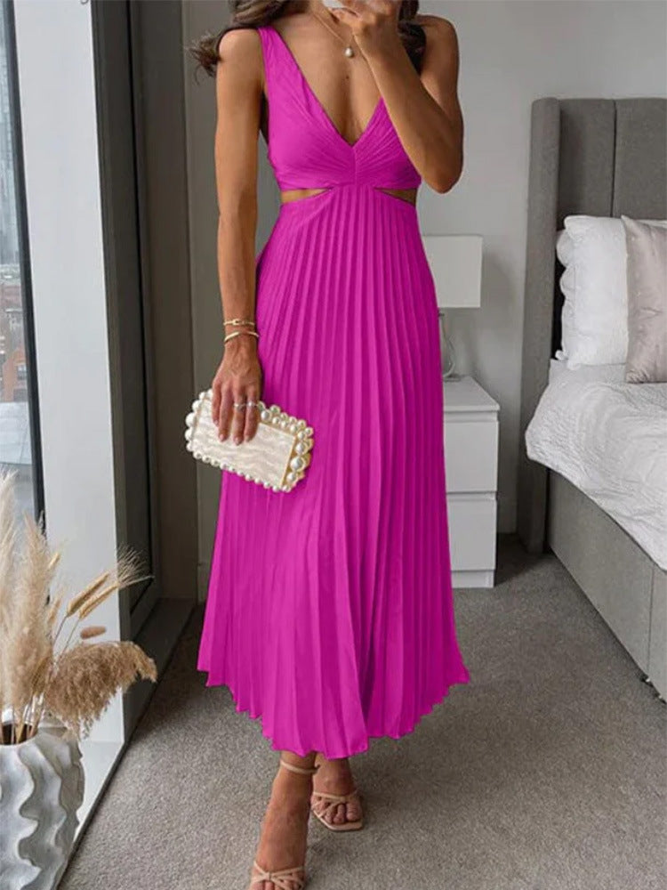 ✨ Pleated Satin Cut-Out Midi Dress – Available in Various Colours