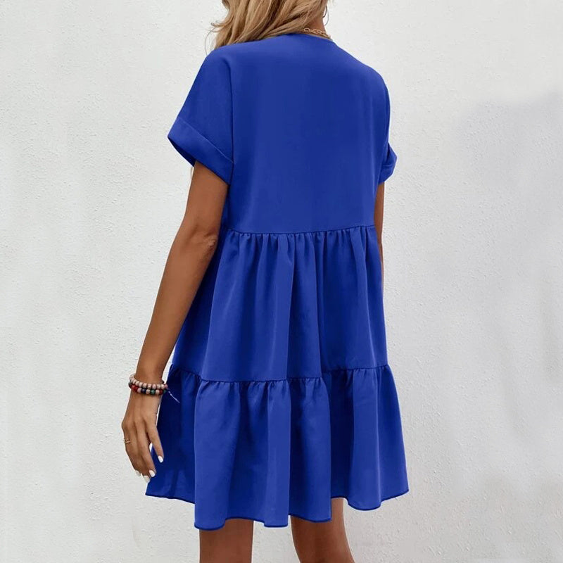 ✨ Women's V-Neck Tiered Mini Dress - Casual Loose Short Sleeve Summer Dress - Available in Various Colours
