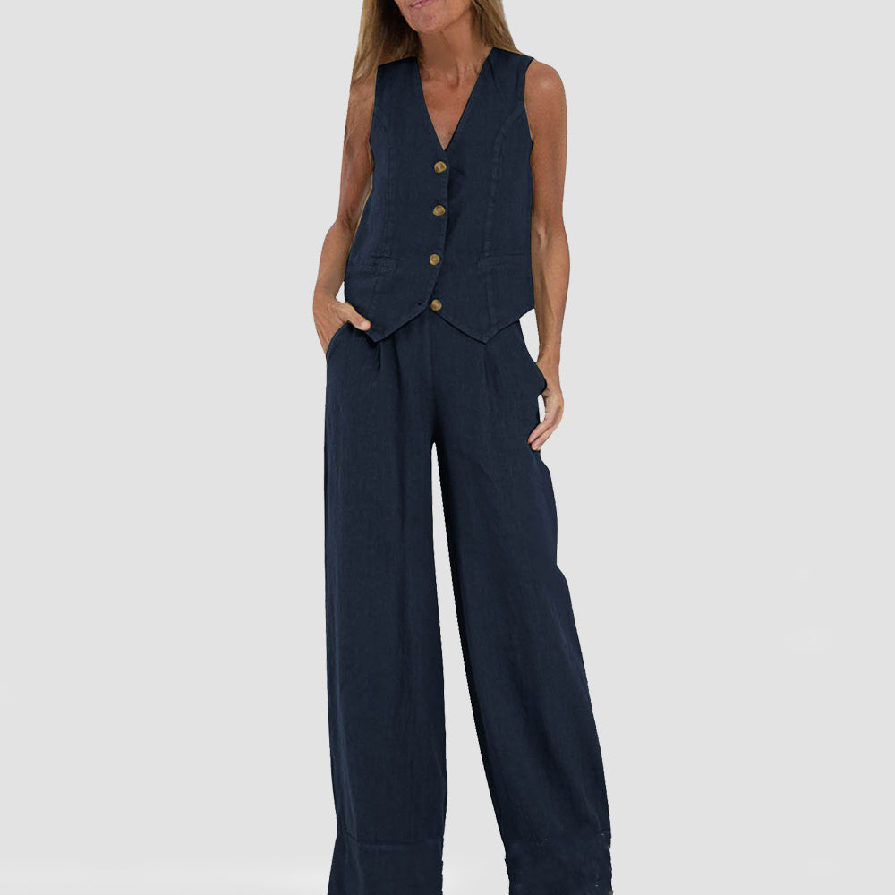 Women’s Wide-Leg Waistcoat Jumpsuit – Boho-Chic Style in Various Colours