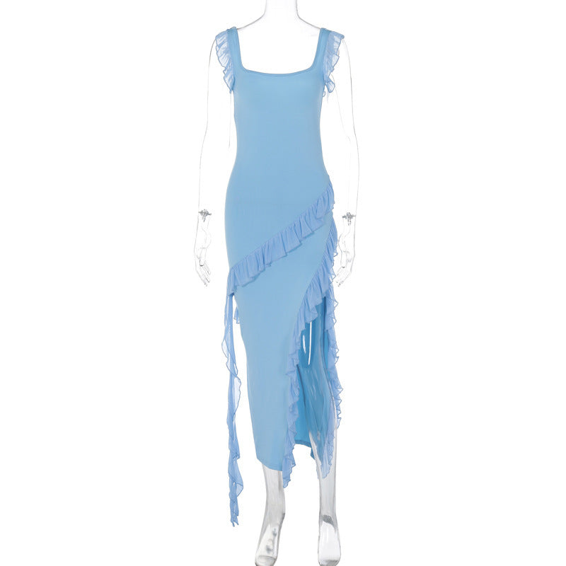 🔥 Women’s Asymmetric Ruffle High-Slit Maxi Dress - Elegant Evening & Party Dress - Available in Various Colours