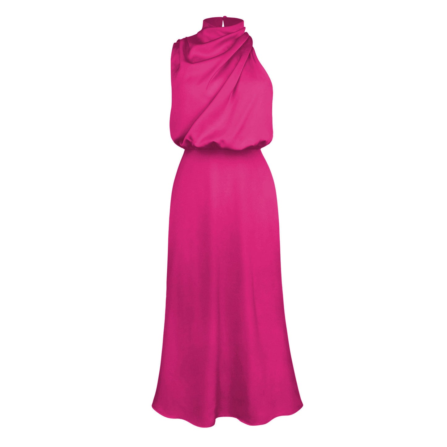 Women’s Elegant Satin High Neck Halter Evening Dress – Sleeveless Midi Dress – Party, Cocktail & Formal Wear – Various Colours