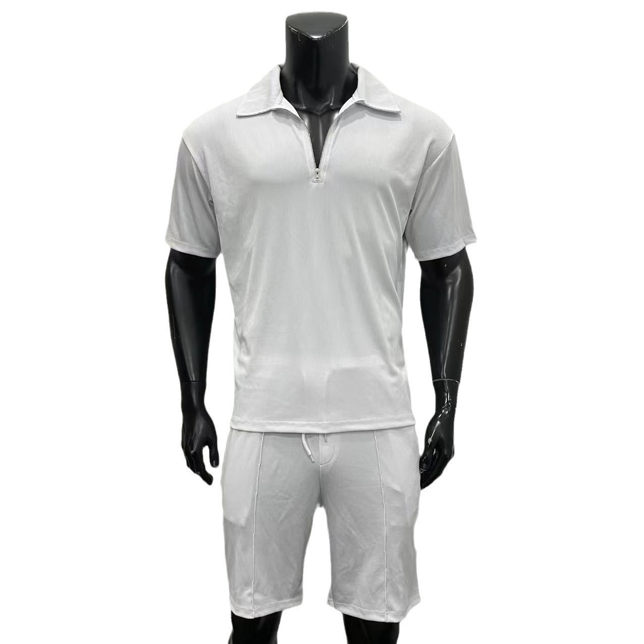 🔥 Men’s Ribbed Zip Polo Shirt & Shorts Set – Summer Casual Loungewear Co-ord (Various Colours)