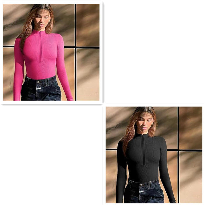 🔥 Zip-Up Ribbed Long Sleeve Bodysuit – Available in Various Colours