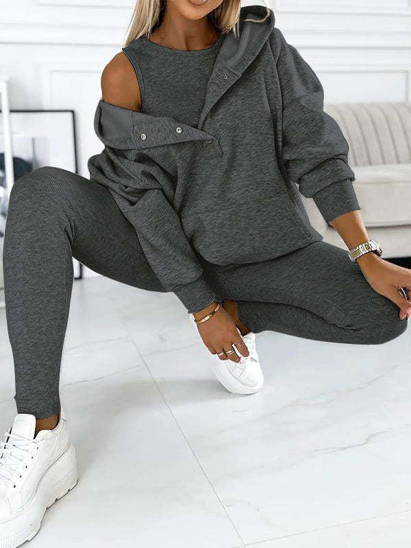 ✨ Women’s 3-Piece Lounge Tracksuit Set - Oversized Hoodie + Ribbed Top + Leggings - Various Colours Available