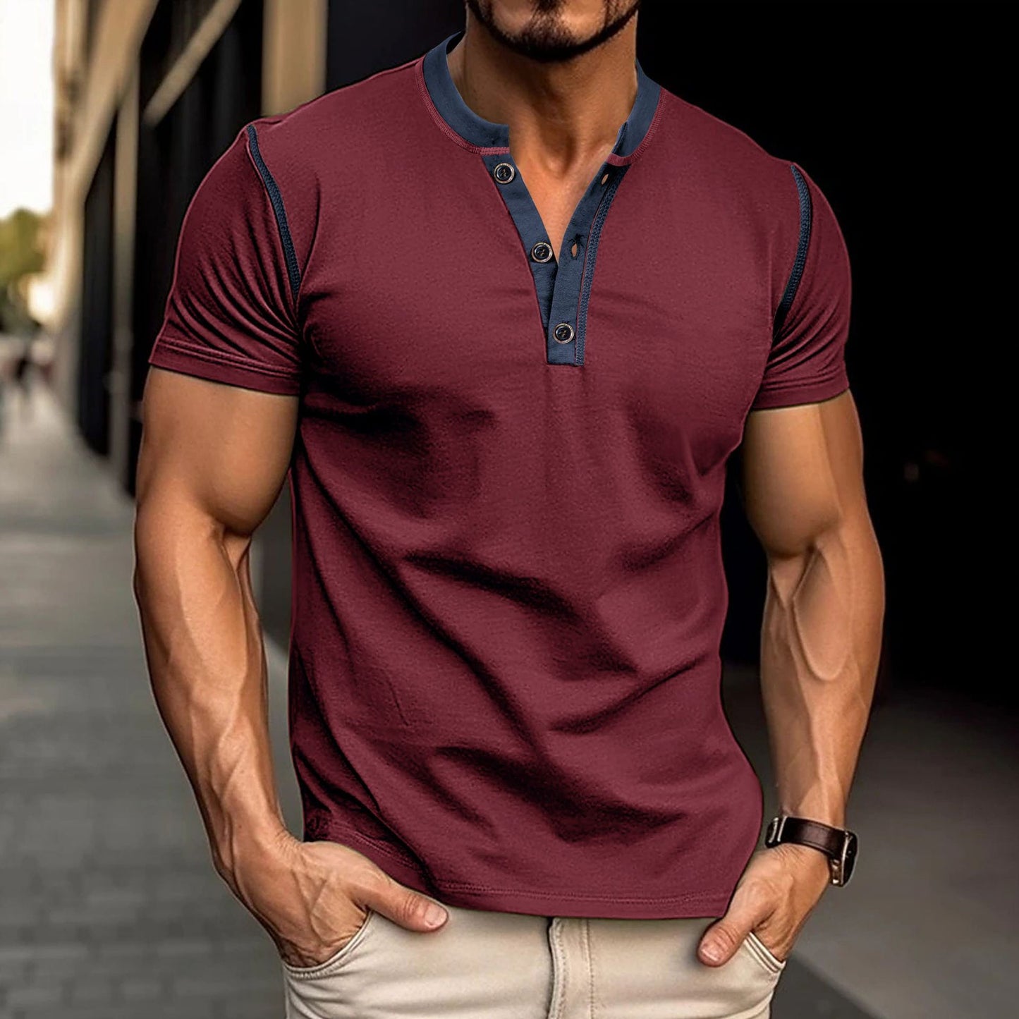 Men’s Muscle Fit Button Tee – Casual Power Look in Various Colours
