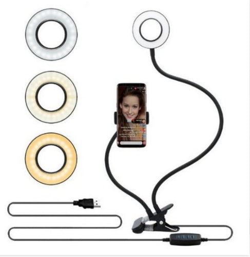 LED💡 Flexible Ring Light & Phone Holder – Clip-On Stand for Content Creators