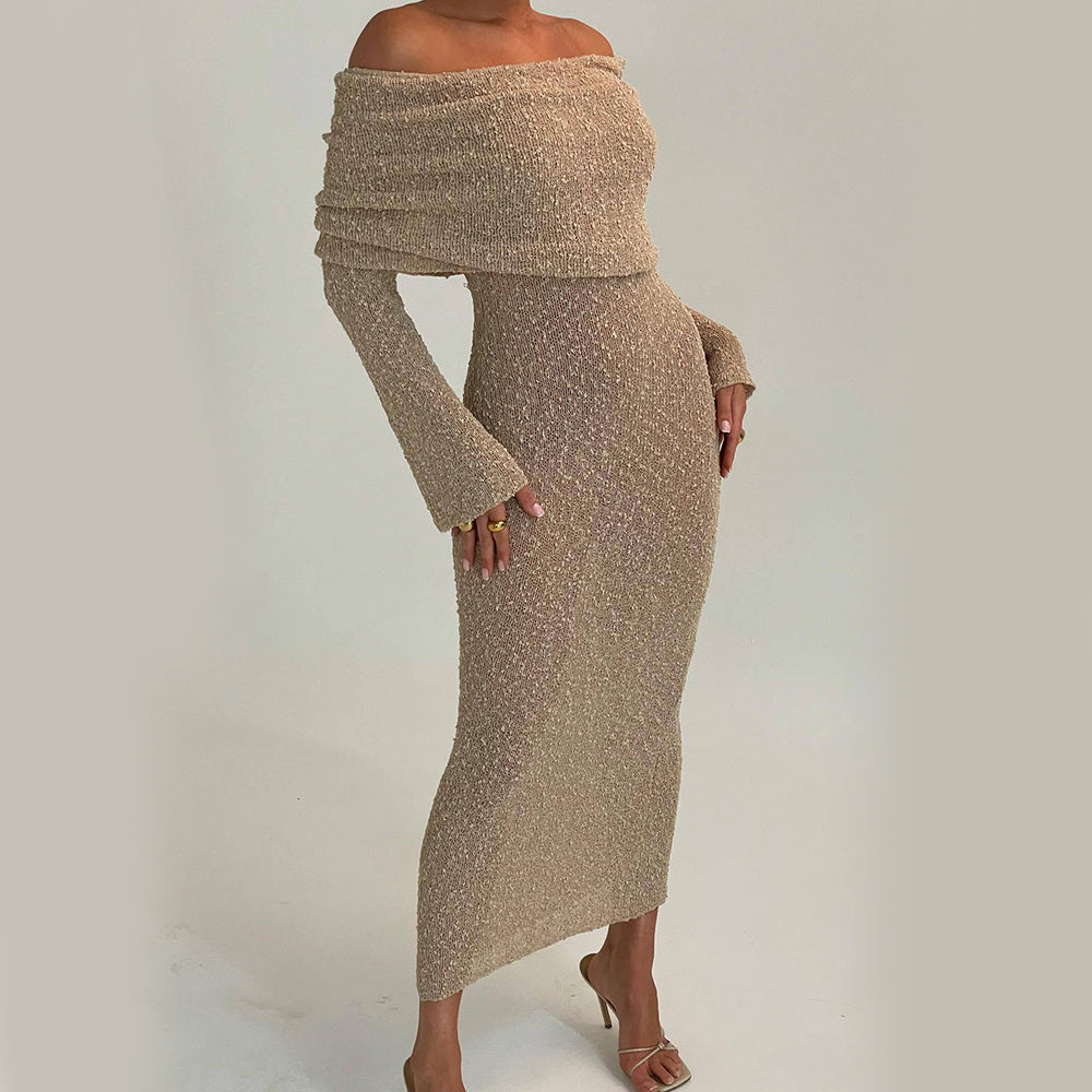 ✨ Off-Shoulder Knitted Bodycon Midi Dress – Elegant Evening & Party Dress – Soft Stretchy Knit – Available in Various Colours