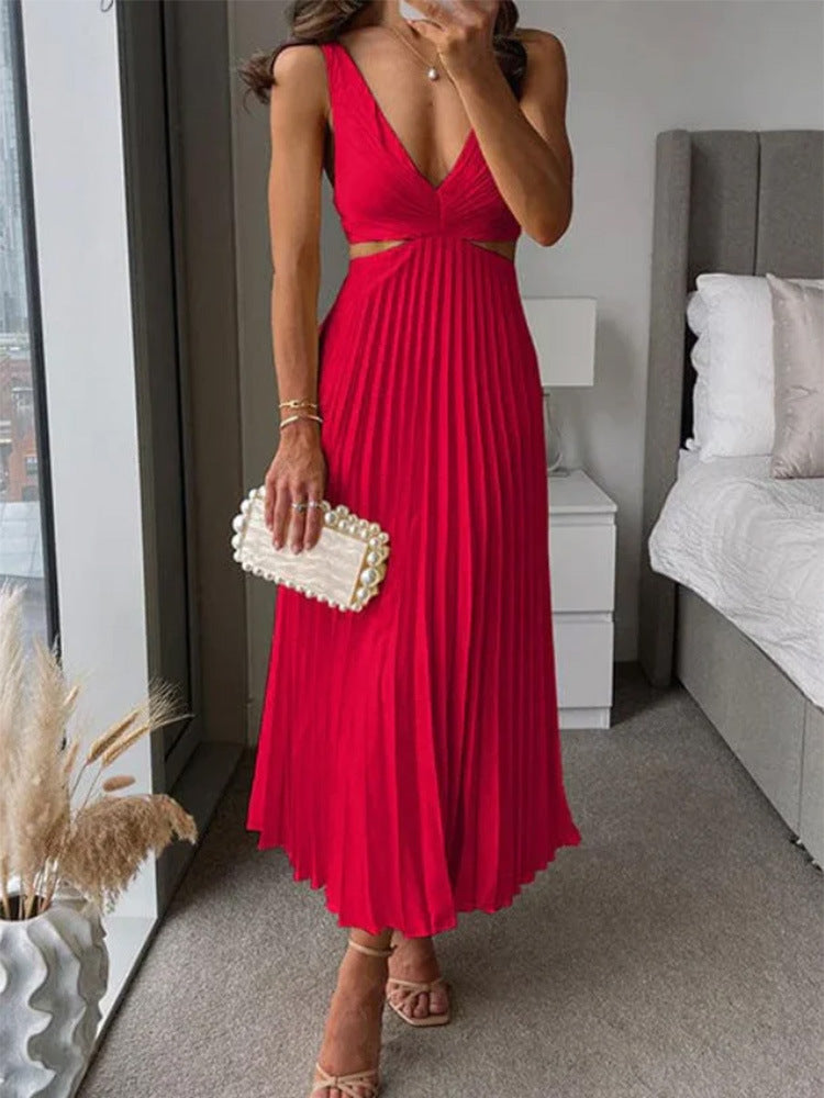 ✨ Pleated Satin Cut-Out Midi Dress – Available in Various Colours