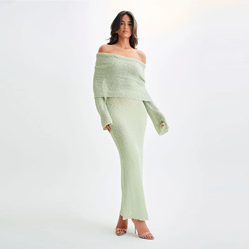 ✨ Off-Shoulder Knitted Bodycon Midi Dress – Elegant Evening & Party Dress – Soft Stretchy Knit – Available in Various Colours
