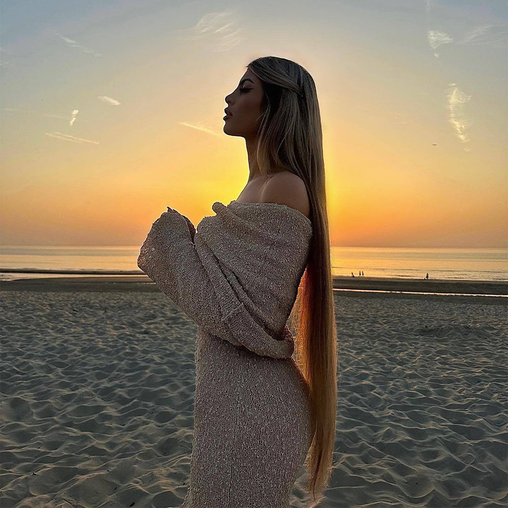 ✨ Off-Shoulder Knitted Bodycon Midi Dress – Elegant Evening & Party Dress – Soft Stretchy Knit – Available in Various Colours