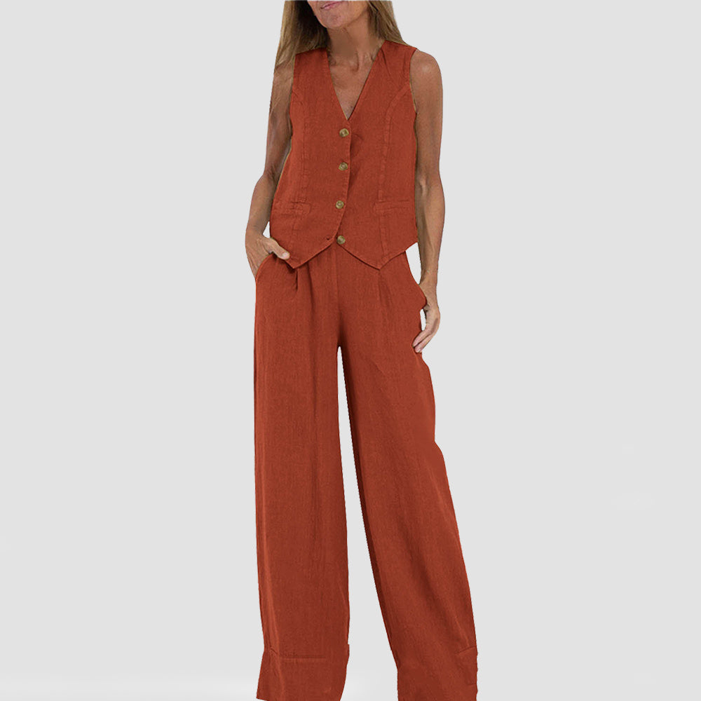 Women’s Wide-Leg Waistcoat Jumpsuit – Boho-Chic Style in Various Colours