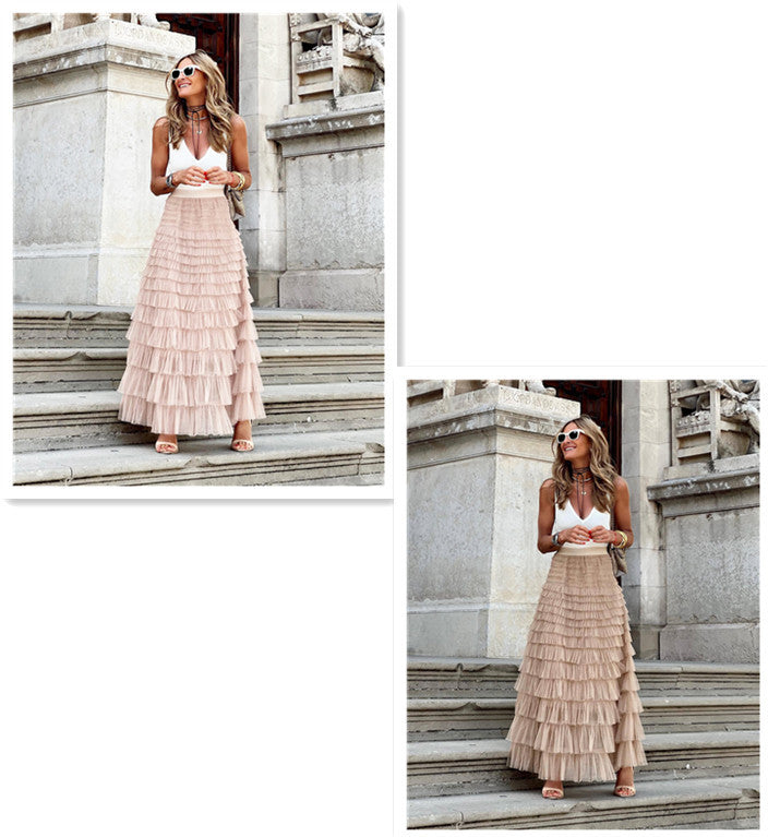 ✨ Women’s Layered Tulle Ruffle Maxi Skirt - Boho Chic Statement Skirt - Available in Various Colours