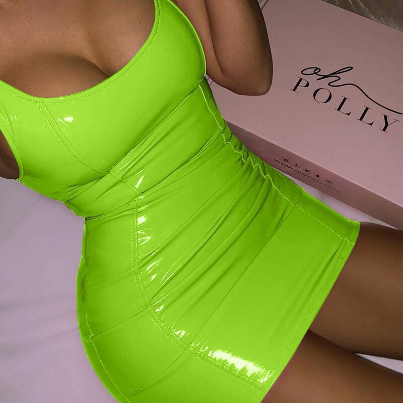 Hot Pink Latex-Look Bodycon Mini Dress β Curve-Hugging Party Dress in Various Colours