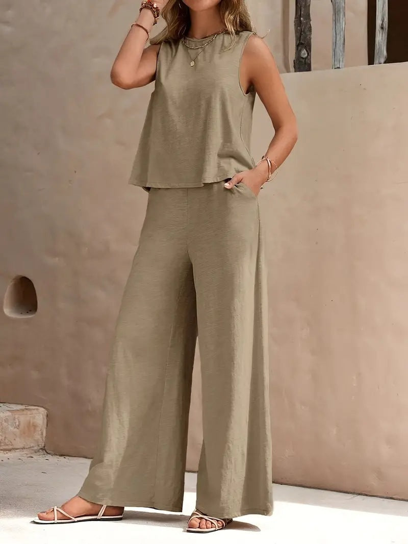 β¨ 2 Piece Wide-Leg Pants & Sleeveless Top Set β Casual Summer Co-ord Outfit β Various Colours π