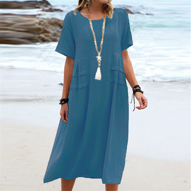 πΏ Boho Linen Pocket Midi Dress β Effortless Style in Various Colours