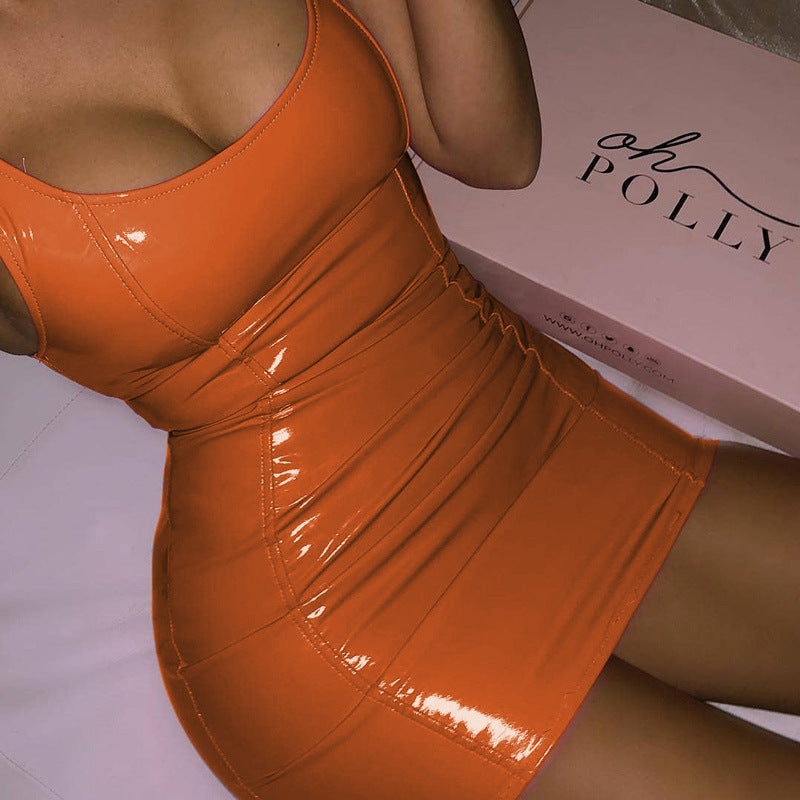 Hot Pink Latex-Look Bodycon Mini Dress β Curve-Hugging Party Dress in Various Colours
