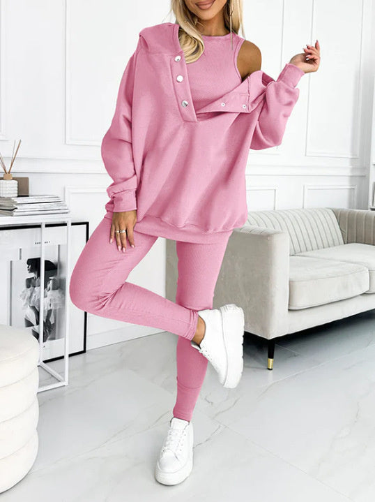 ✨ Women’s 3-Piece Lounge Tracksuit Set - Oversized Hoodie + Ribbed Top + Leggings - Various Colours Available