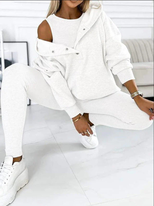 ✨ Women’s 3-Piece Lounge Tracksuit Set - Oversized Hoodie + Ribbed Top + Leggings - Various Colours Available
