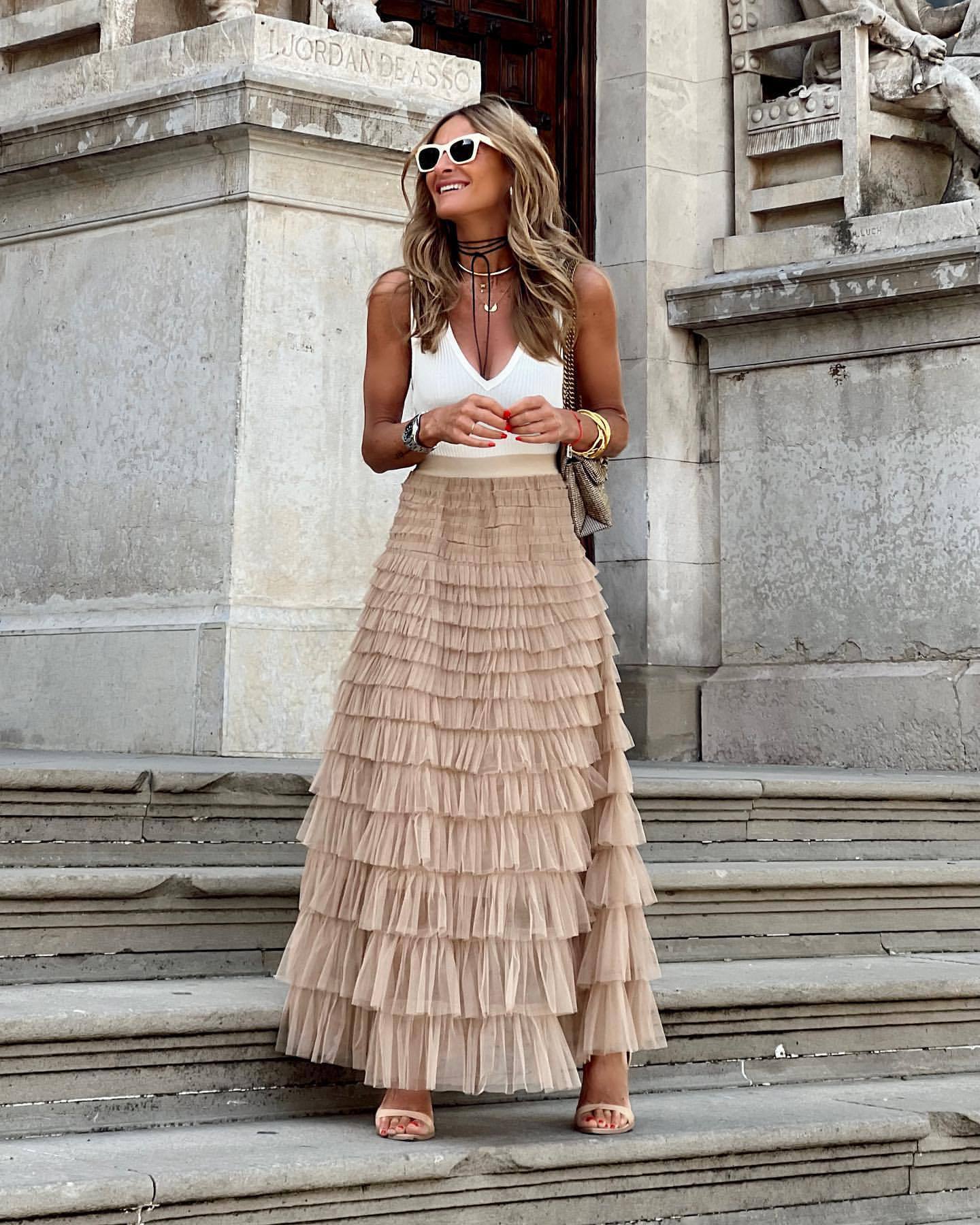 ✨ Women’s Layered Tulle Ruffle Maxi Skirt - Boho Chic Statement Skirt - Available in Various Colours
