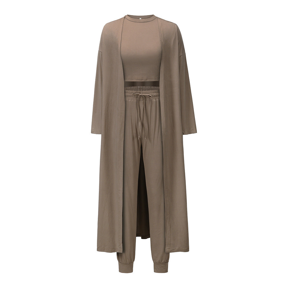 ✨ Women's 3-Piece Loungewear Set – Long Cardigan, Crop Top & Joggers (Various Colours)
