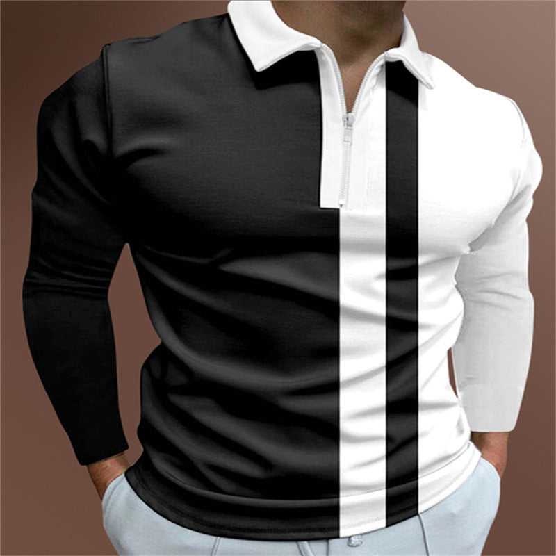 Men’s Retro Vertical Stripe Polo Shirt with Zip Neck – Various Designs