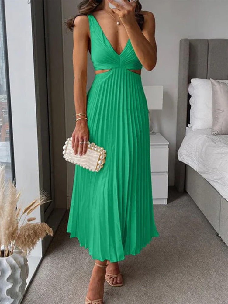 ✨ Pleated Satin Cut-Out Midi Dress – Available in Various Colours