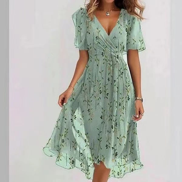 Chiffon Wrap Midi Dress with Flutter Sleeves – Available in Various Colours