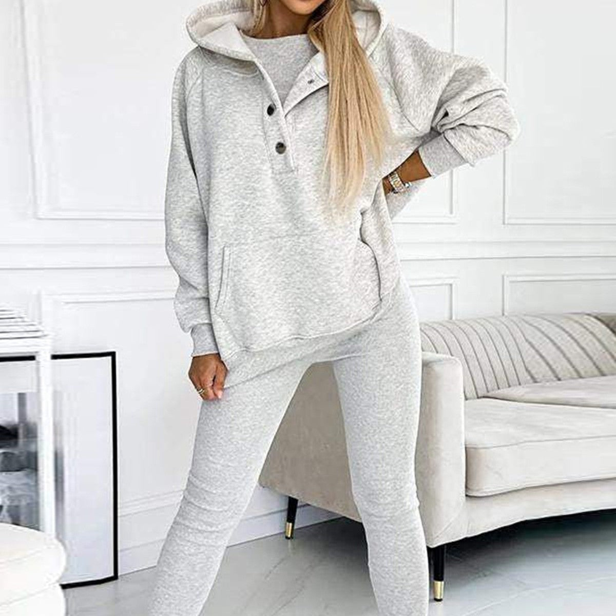 ✨ Women’s 3-Piece Lounge Tracksuit Set - Oversized Hoodie + Ribbed Top + Leggings - Various Colours Available