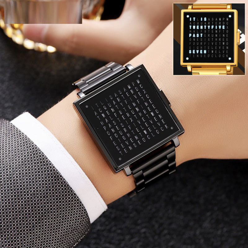 Word Matrix LED Watch | Minimalist Retro Smart Timepiece | Unique Gift for Him or Her