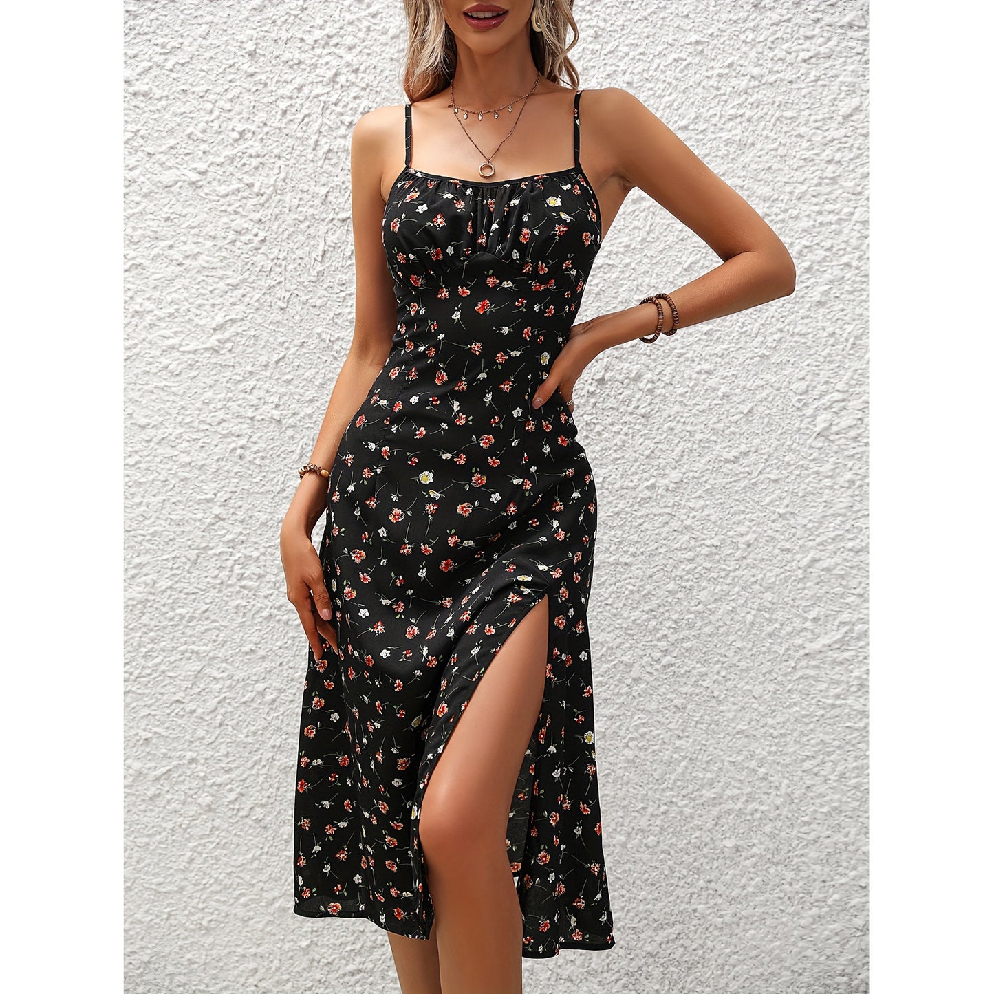 πΈ Vintage Polka Dot Spaghetti Strap Midi Dress β Summer Holiday Dress with Side Slit β Casual Day Dress β Available in Various Colours