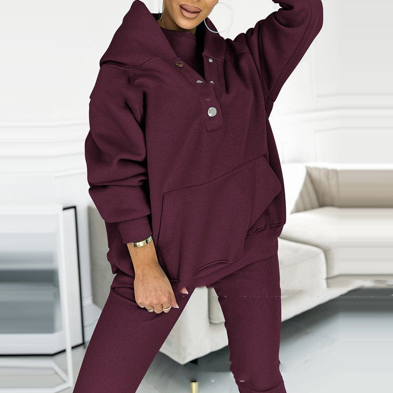 ✨ Women’s 3-Piece Lounge Tracksuit Set - Oversized Hoodie + Ribbed Top + Leggings - Various Colours Available