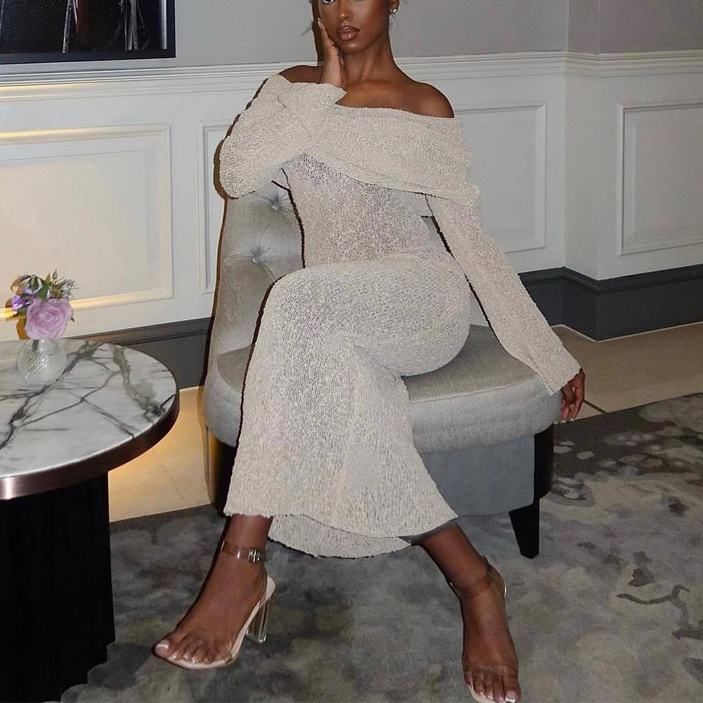✨ Off-Shoulder Knitted Bodycon Midi Dress – Elegant Evening & Party Dress – Soft Stretchy Knit – Available in Various Colours