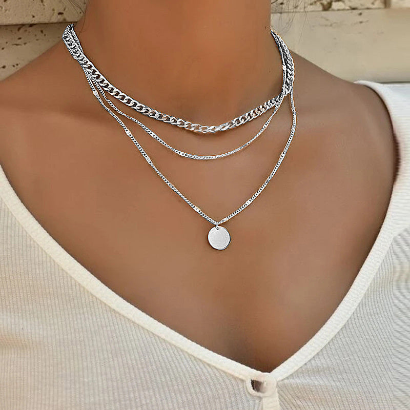 ✨ Layered Chain Necklace Set – 3 Piece Pendant & Chain Choker Necklace – Silver & Gold Options ✨