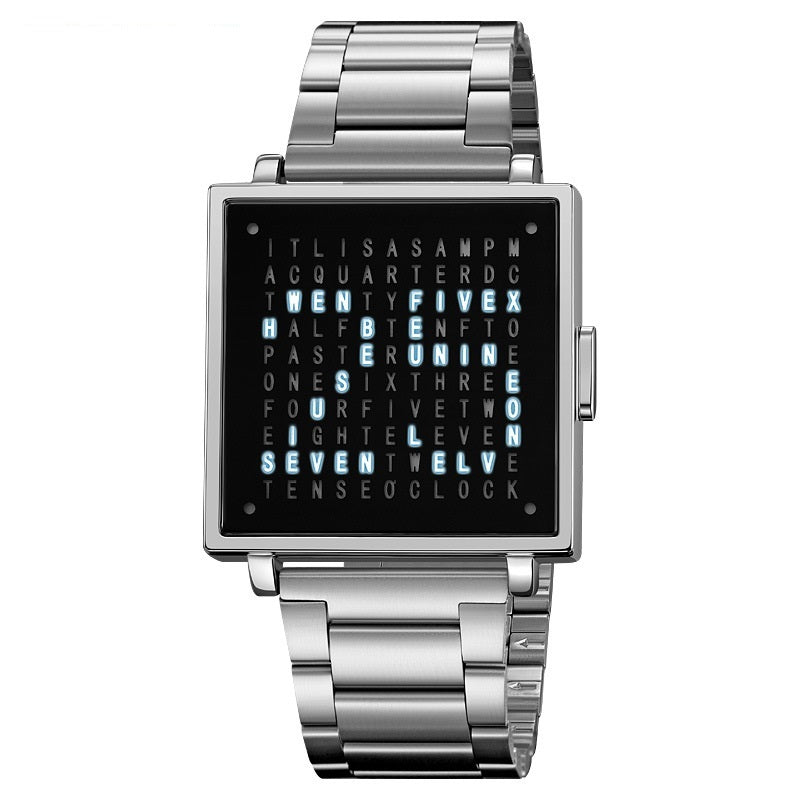 Word Matrix LED Watch | Minimalist Retro Smart Timepiece | Unique Gift for Him or Her
