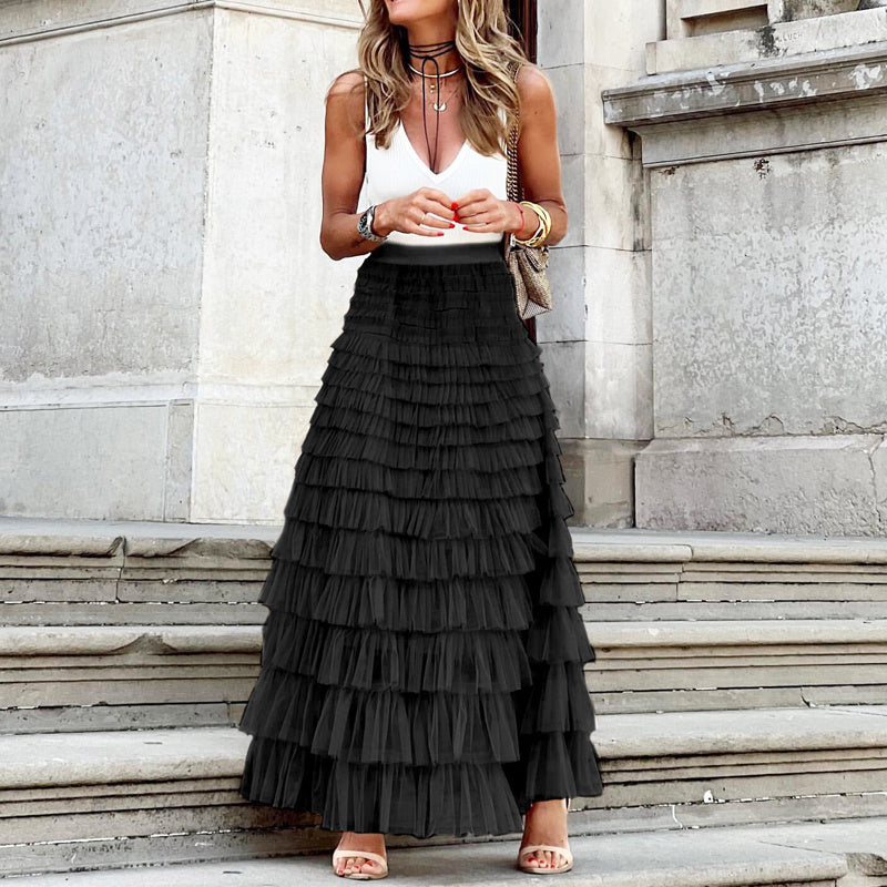 ✨ Women’s Layered Tulle Ruffle Maxi Skirt - Boho Chic Statement Skirt - Available in Various Colours