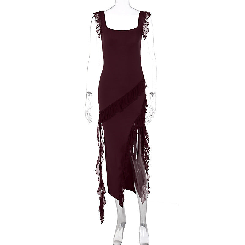 🔥 Women’s Asymmetric Ruffle High-Slit Maxi Dress - Elegant Evening & Party Dress - Available in Various Colours