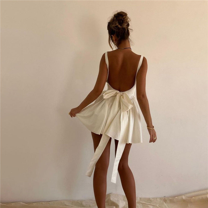 White Square Neck Fit & Flare Mini Dress – Effortless Elegance
