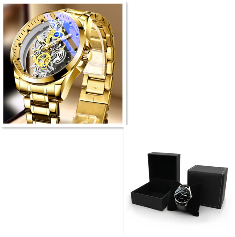 Luxury Skeleton Mechanical Watch – Gold Stainless Steel Men's Watch (Various Colours)
